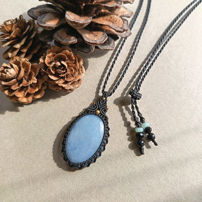 Angelite Macrame Necklace | Pendant size 4.2 cm