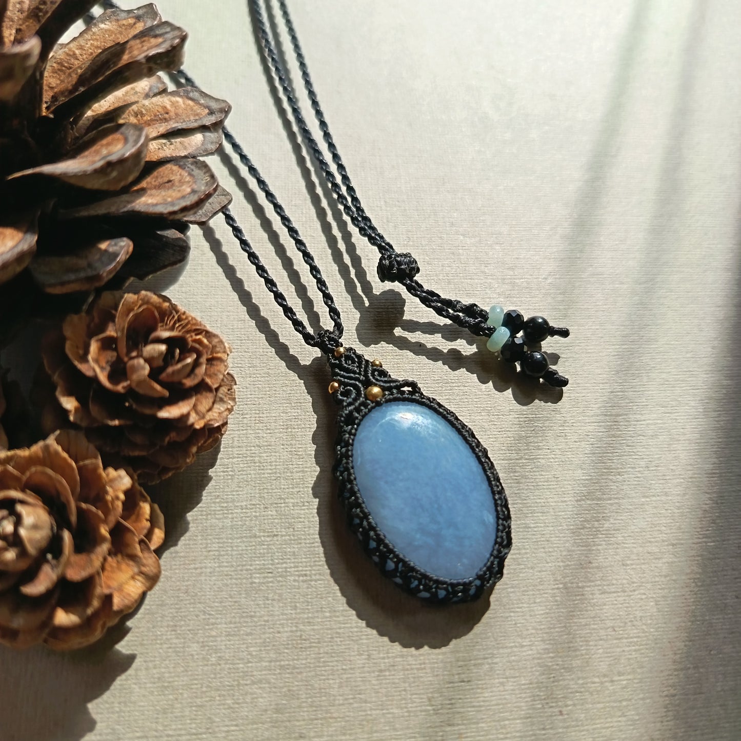 Angelite Macrame Necklace | Pendant size 4.2 cm