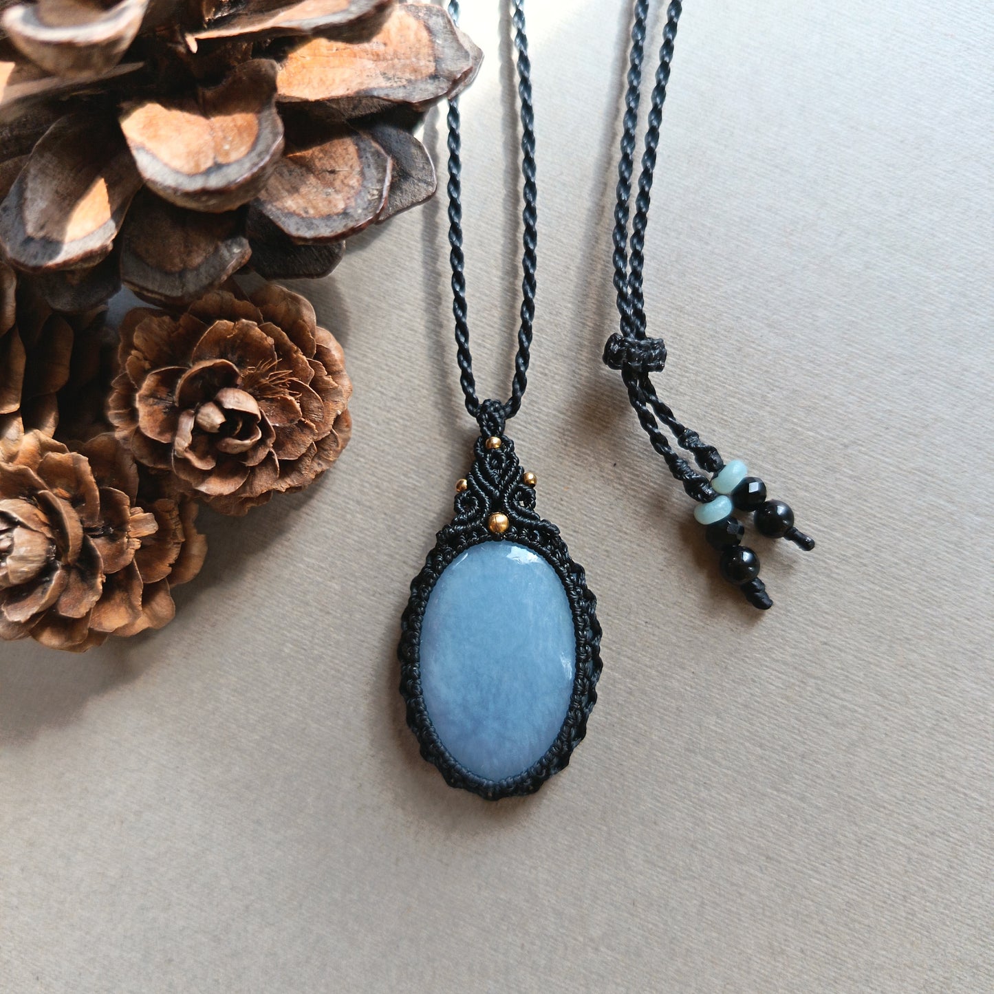 Angelite Macrame Necklace | Pendant size 4.2 cm