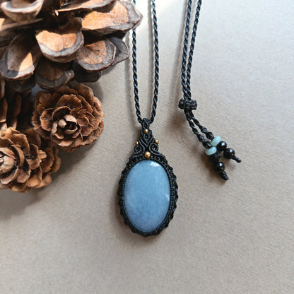 Angelite Macrame Necklace | Pendant size 4.2 cm