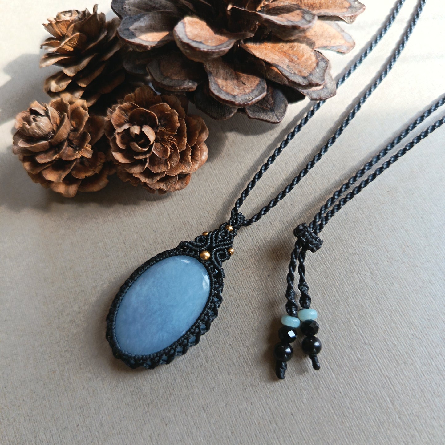Angelite Macrame Necklace | Pendant size 4.2 cm