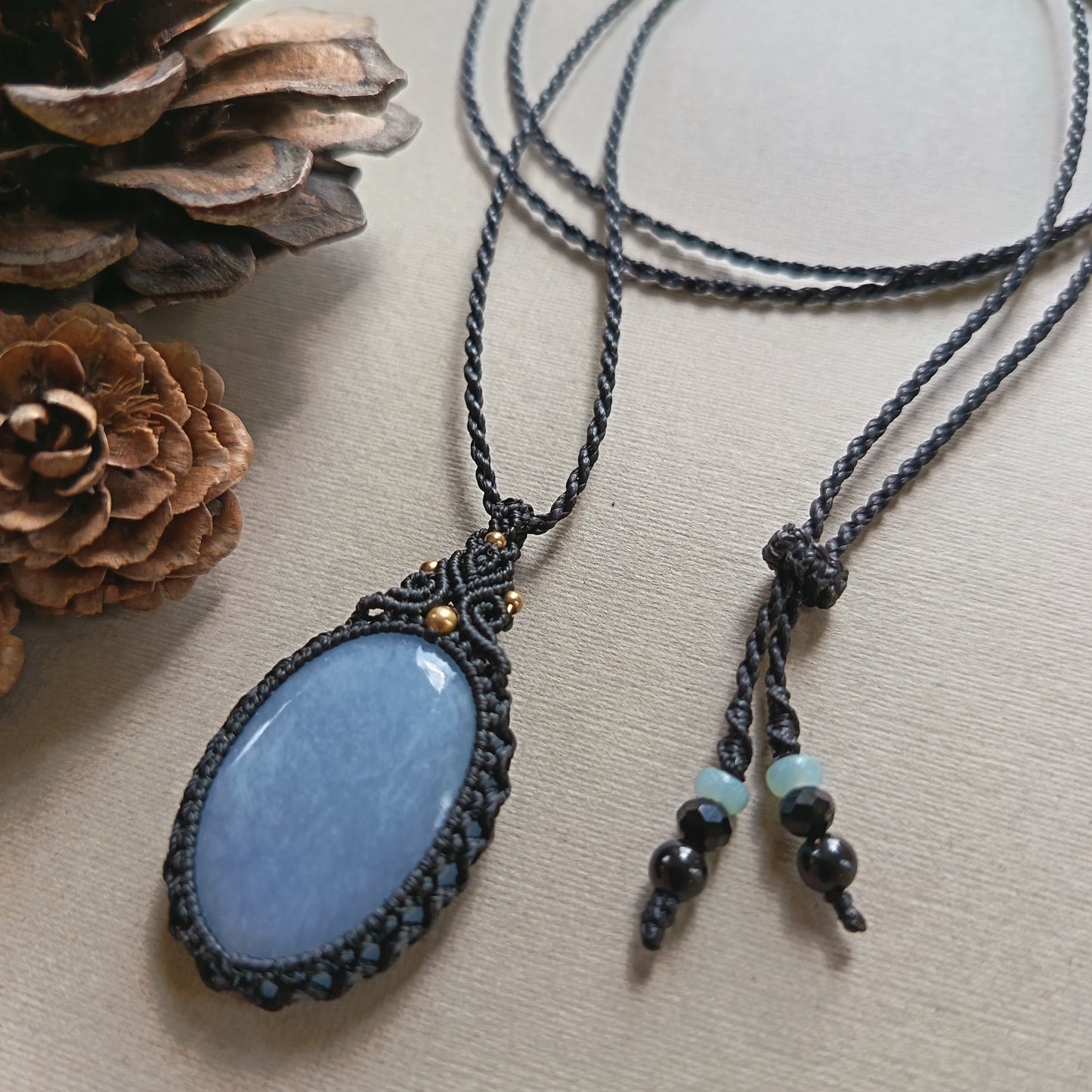 Angelite Macrame Necklace | Pendant size 4.2 cm