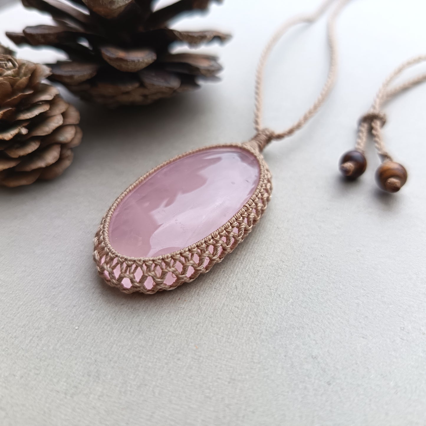 Rose Quartz Macrame Necklace | Pendant size 5.4 cm