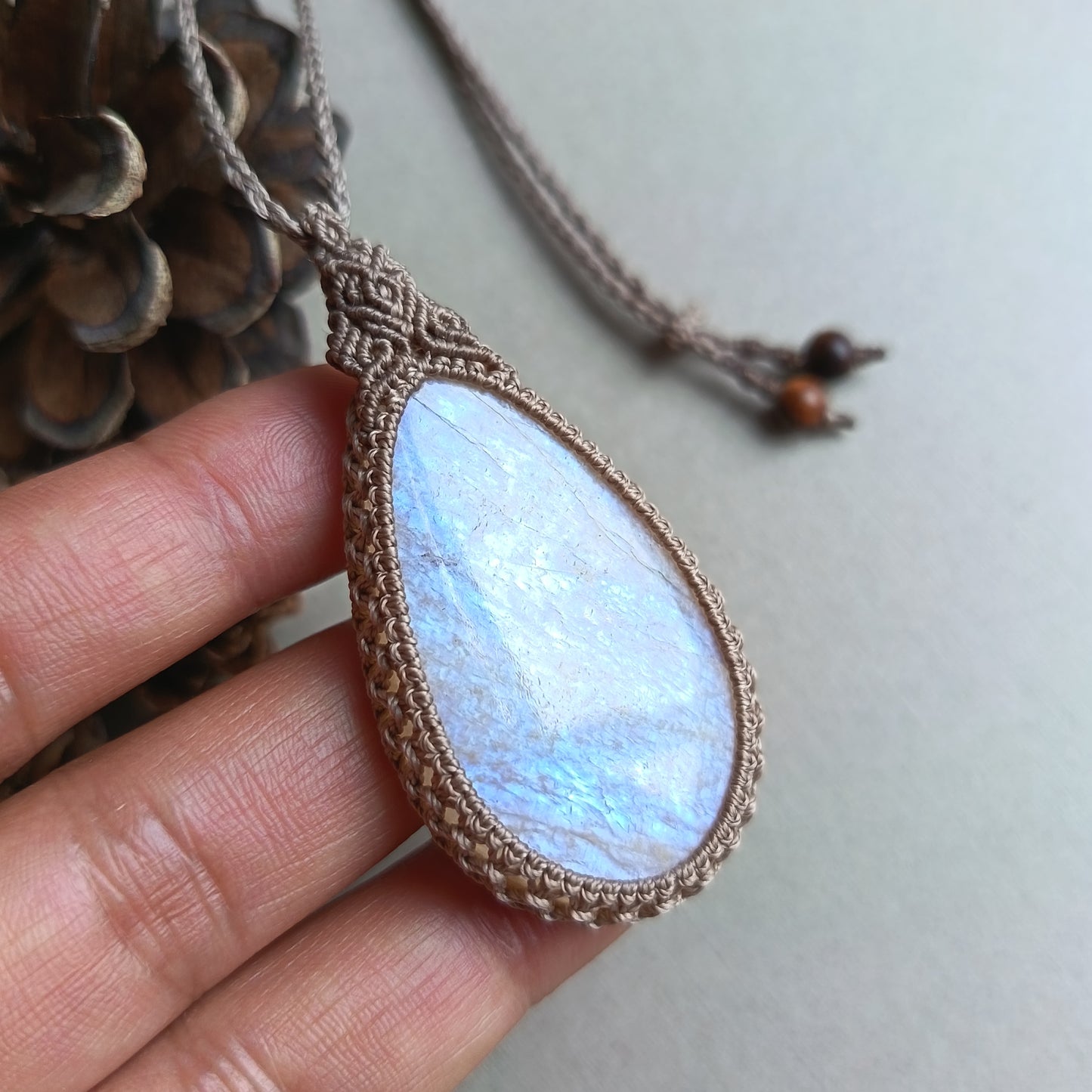 Moonstone Macrame Necklace | Pendant size 6.2 cm
