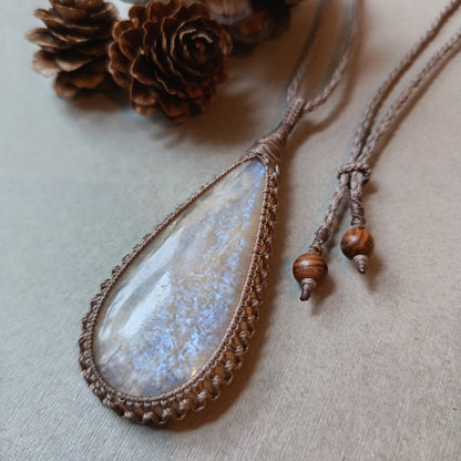 Moonstone Macrame Necklace | Pendant size 7.6 cm