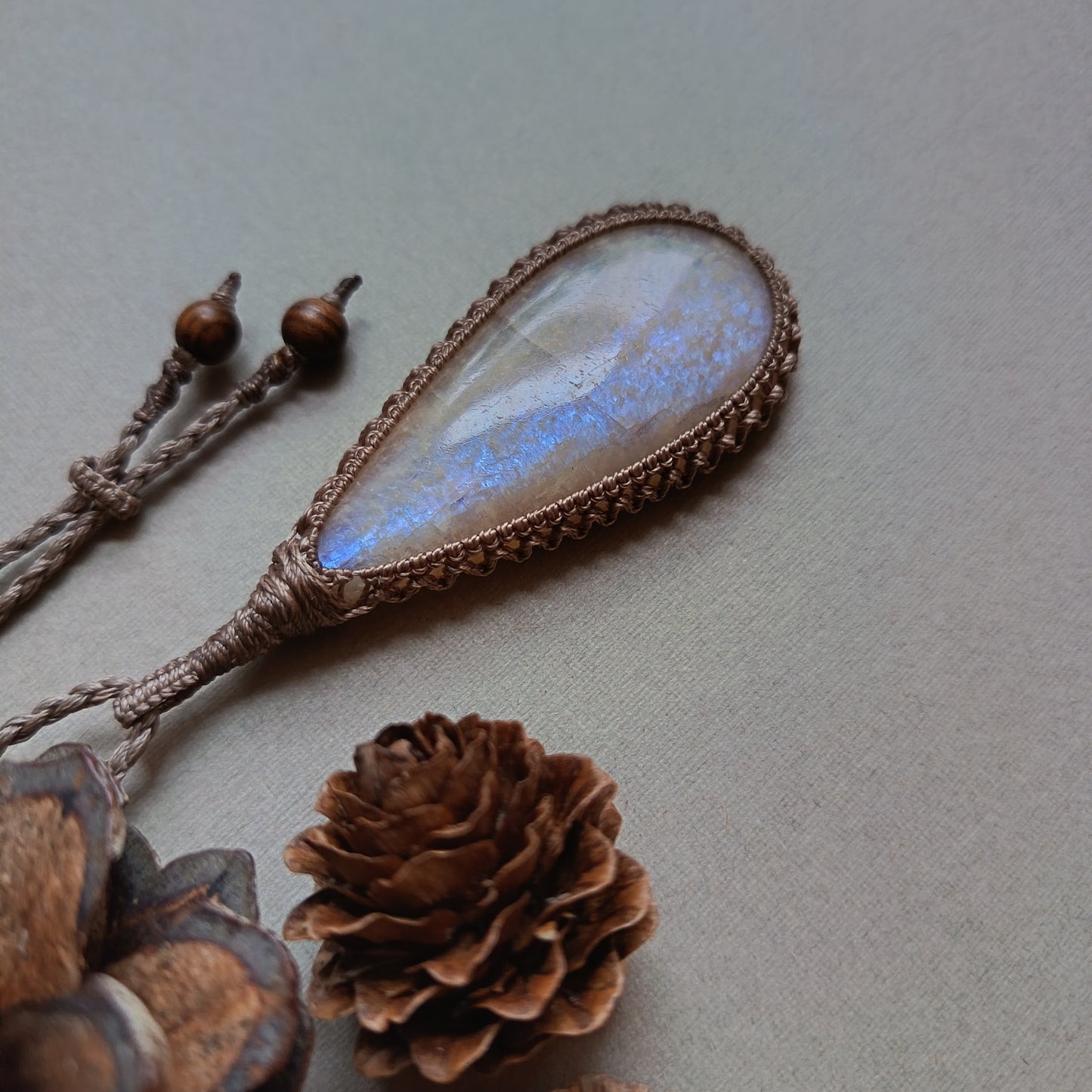 Moonstone Macrame Necklace | Pendant size 7.6 cm