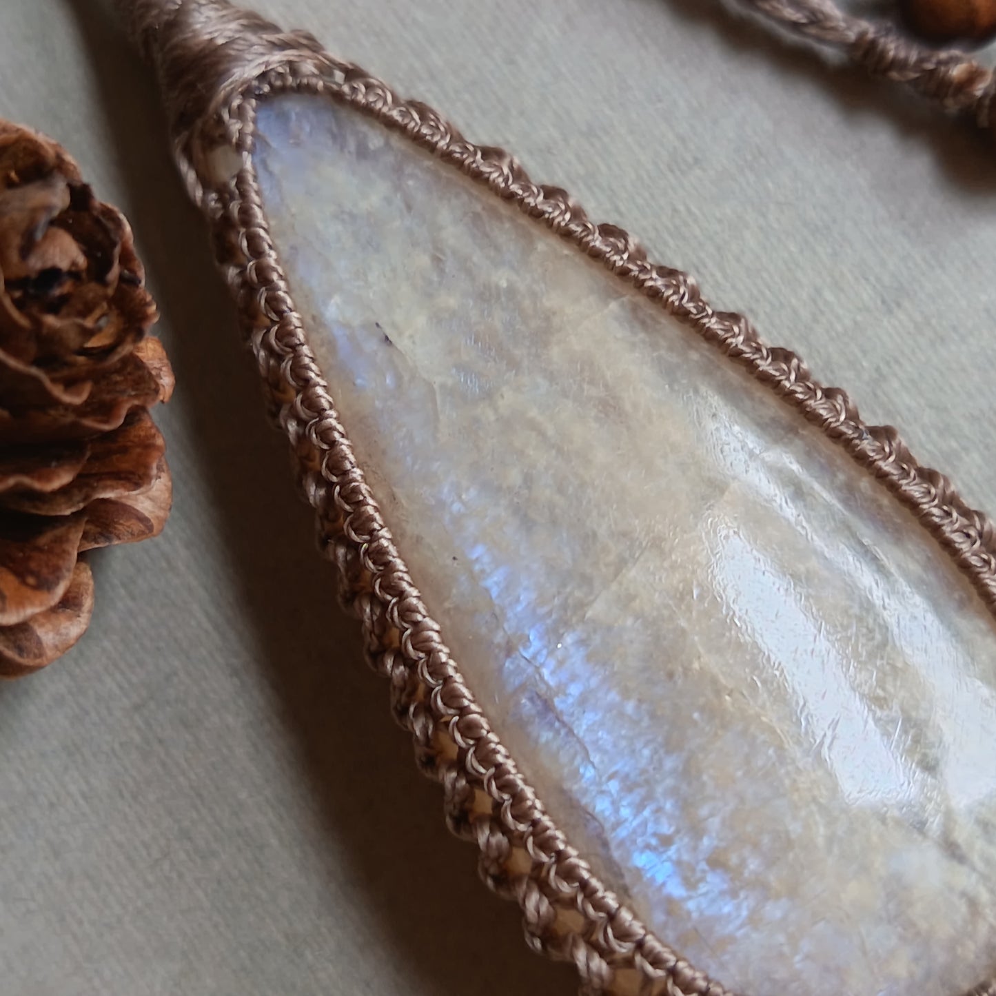 Moonstone Macrame Necklace | Pendant size 7.6 cm
