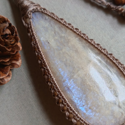 Moonstone Macrame Necklace | Pendant size 7.6 cm