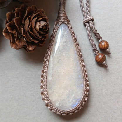 Moonstone Macrame Necklace | Pendant size 7.6 cm