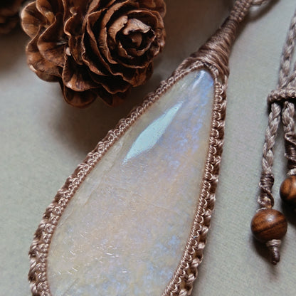 Moonstone Macrame Necklace | Pendant size 7.6 cm