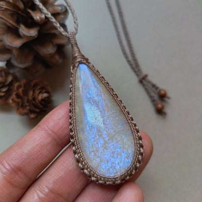 Moonstone Macrame Necklace | Pendant size 7.6 cm