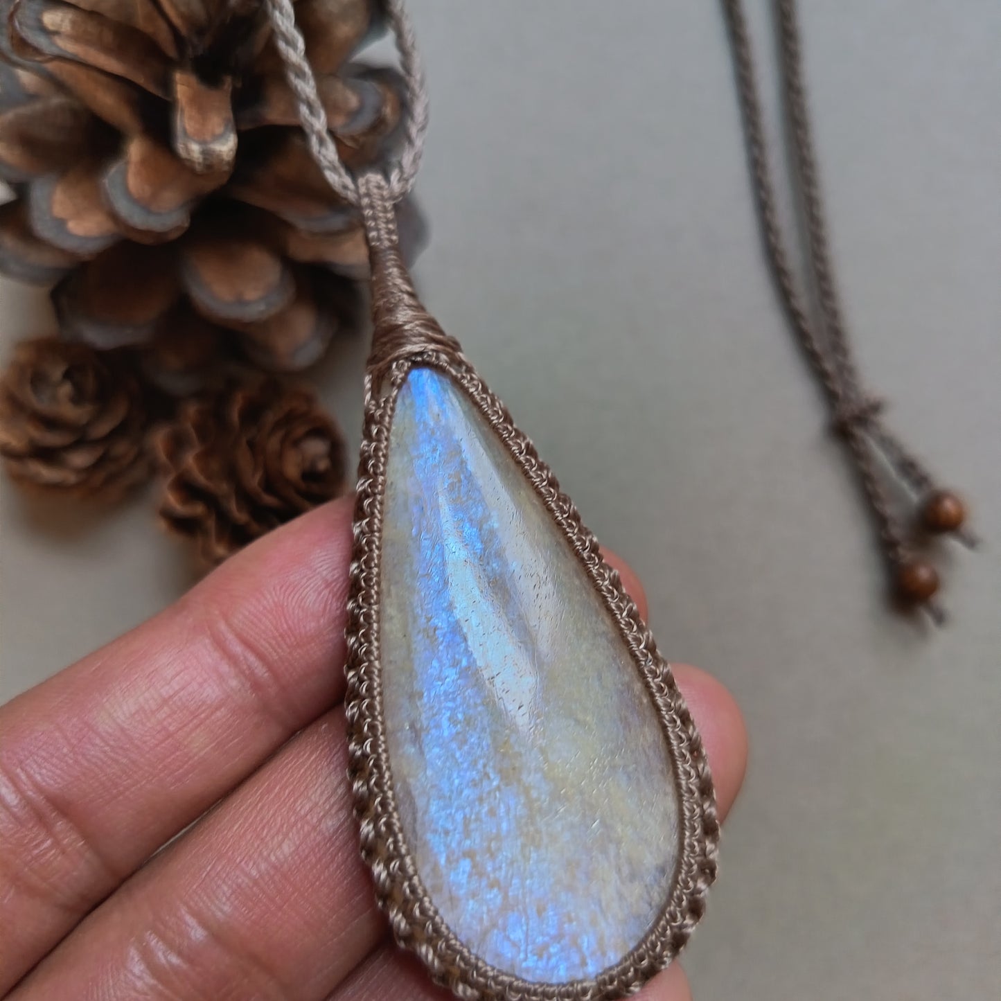 Moonstone Macrame Necklace | Pendant size 7.6 cm