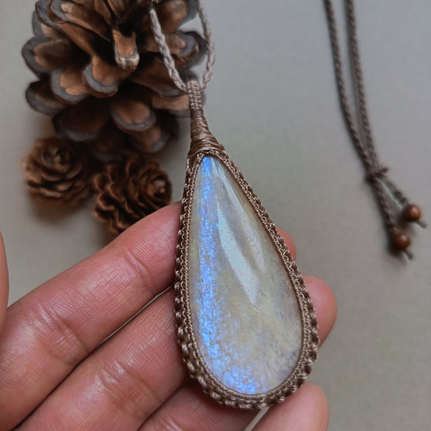 Moonstone Macrame Necklace | Pendant size 7.6 cm