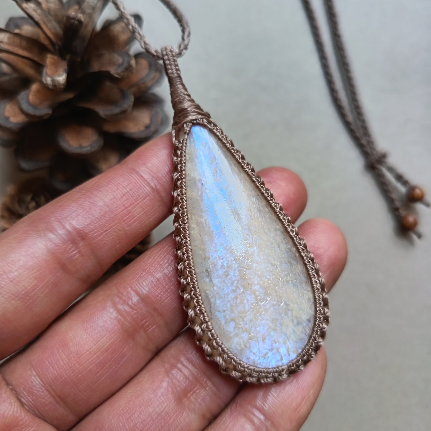 Moonstone Macrame Necklace | Pendant size 7.6 cm