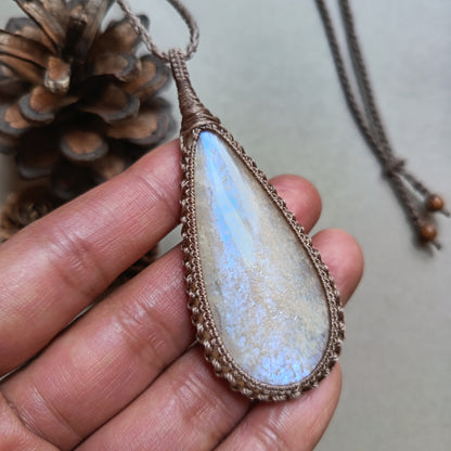 Moonstone Macrame Necklace | Pendant size 7.6 cm