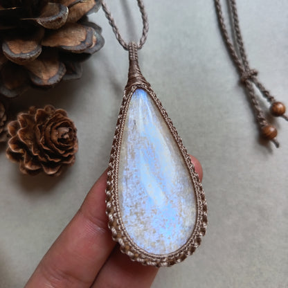 Moonstone Macrame Necklace | Pendant size 7.6 cm