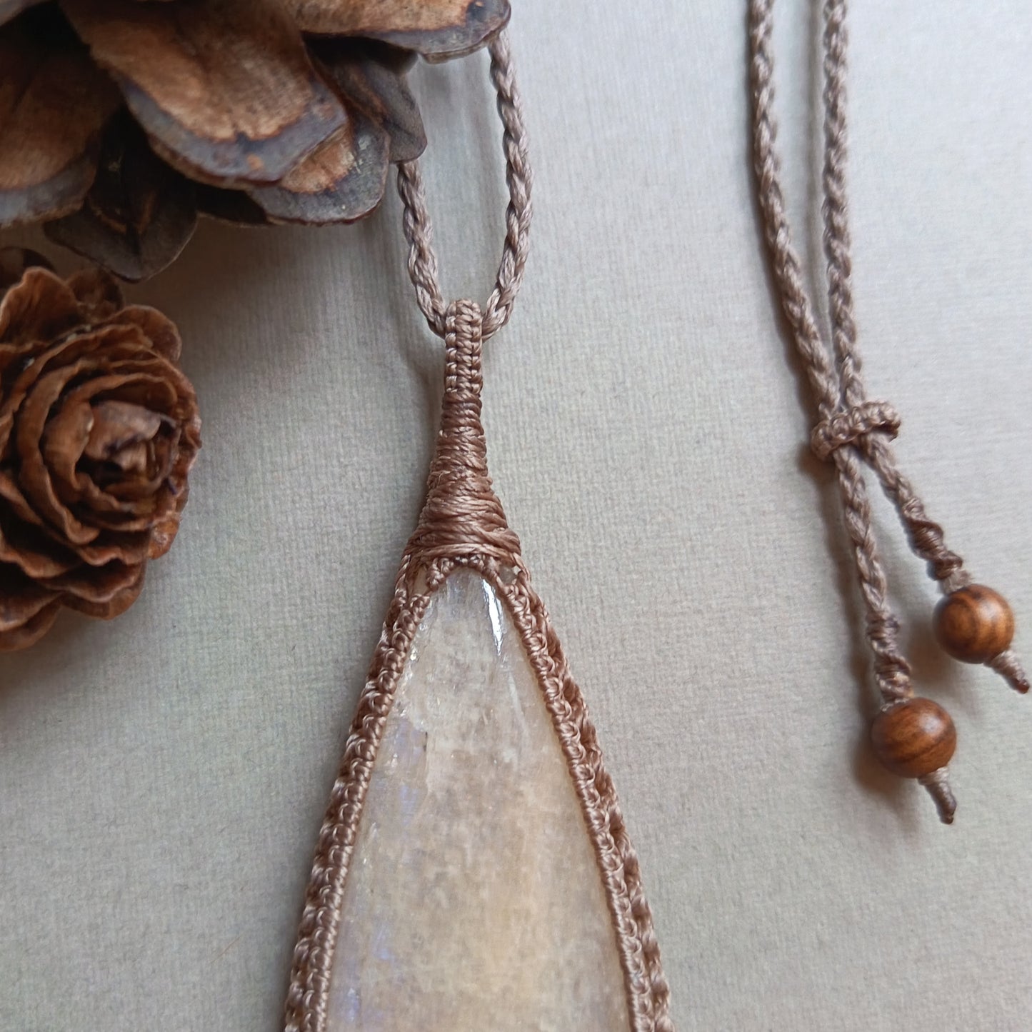 Moonstone Macrame Necklace | Pendant size 7.6 cm