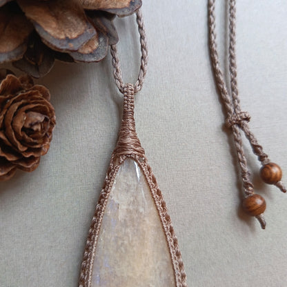 Moonstone Macrame Necklace | Pendant size 7.6 cm