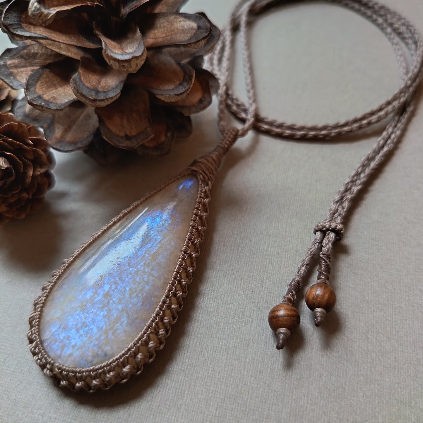 Moonstone Macrame Necklace | Pendant size 7.6 cm