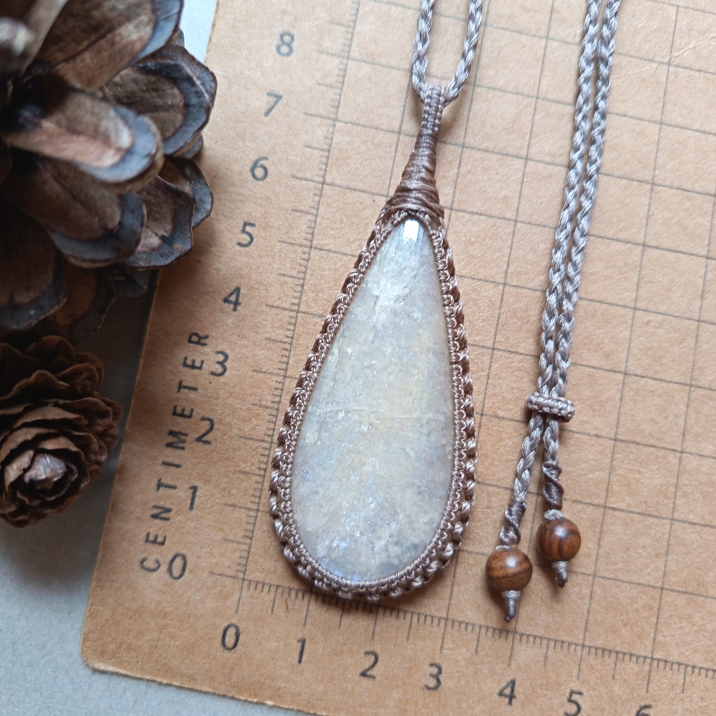 Moonstone Macrame Necklace | Pendant size 7.6 cm