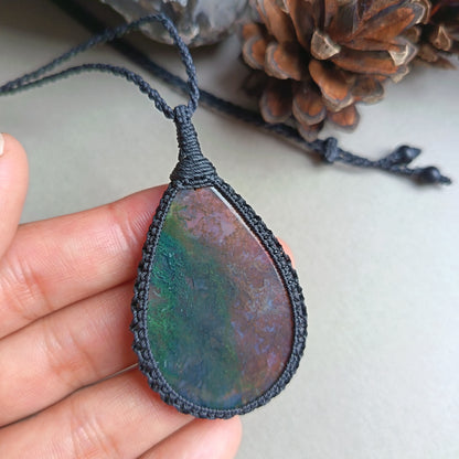 Moss Agate Macrame Necklace | Pendant size 6 cm