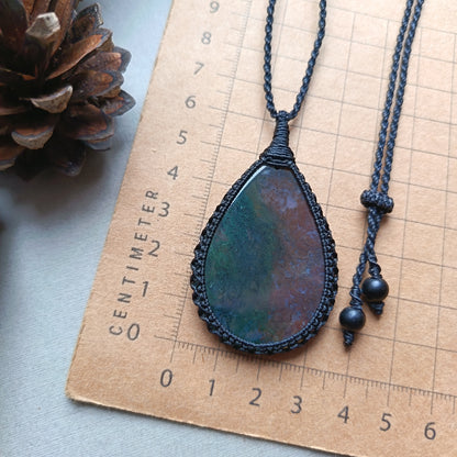 Moss Agate Macrame Necklace | Pendant size 6 cm