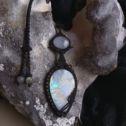 Moonstone Macrame Necklace | Pendant size 9.5 cm