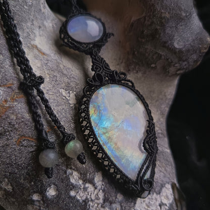 Moonstone Macrame Necklace | Pendant size 9.5 cm