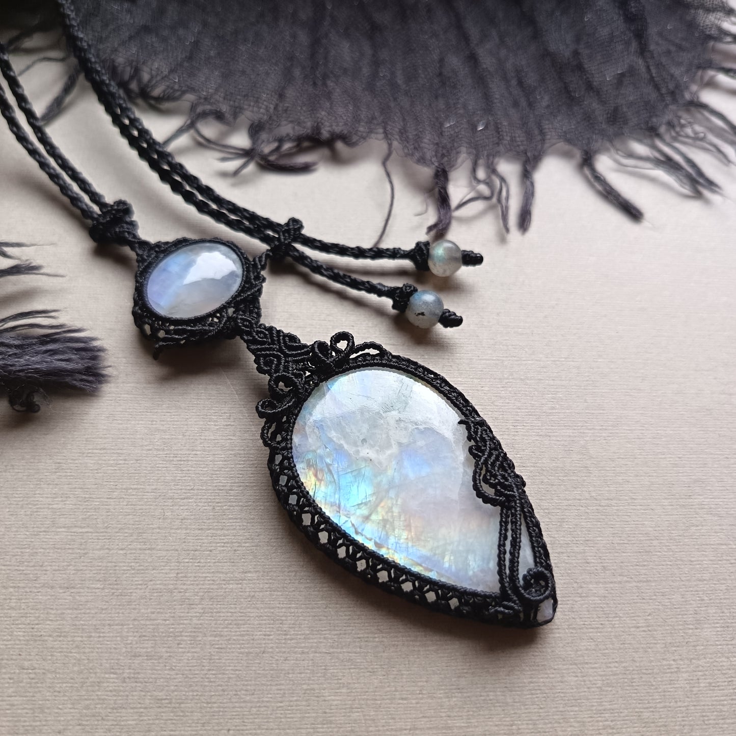 Moonstone Macrame Necklace | Pendant size 9.5 cm