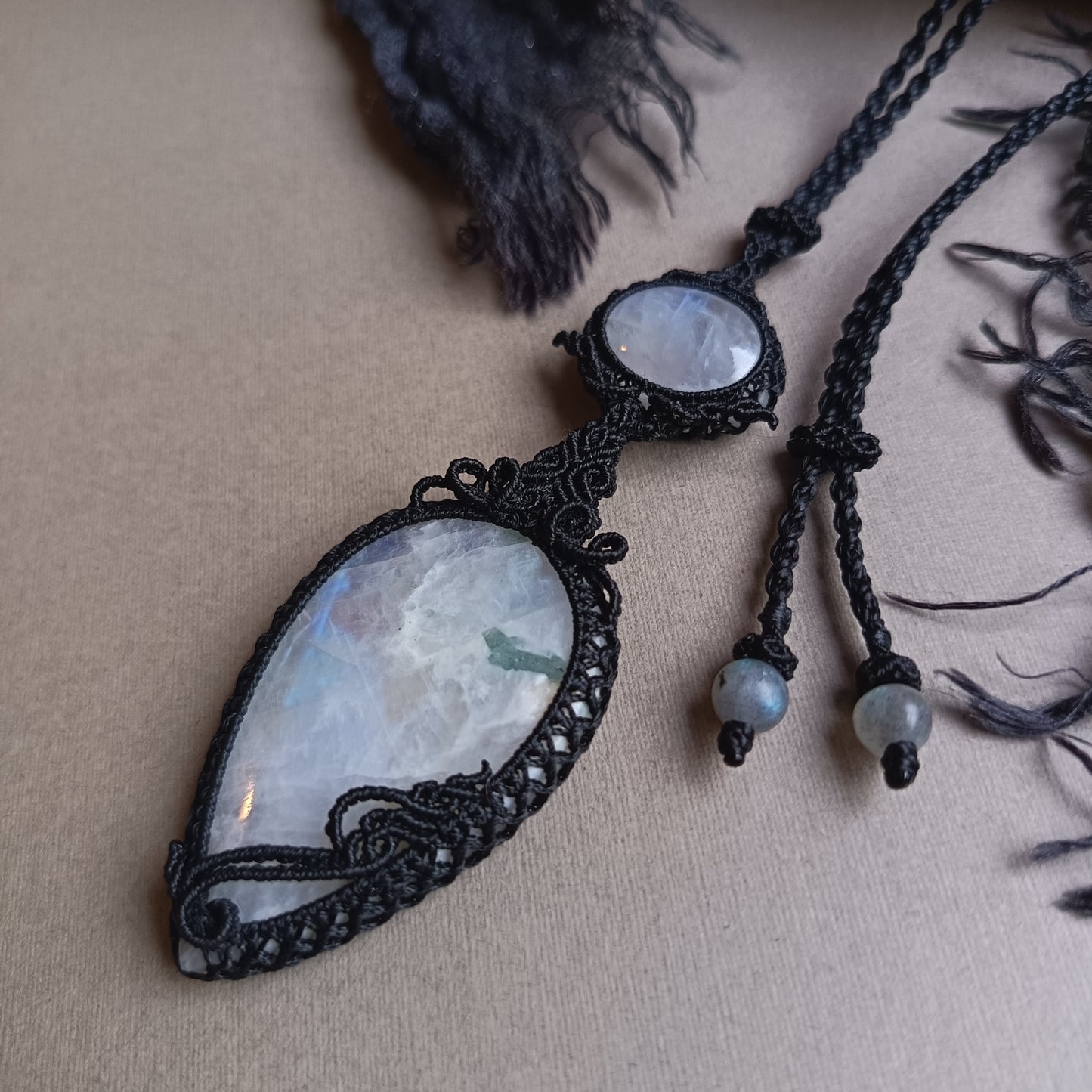 Moonstone Macrame Necklace | Pendant size 9.5 cm