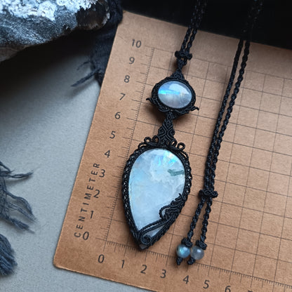 Moonstone Macrame Necklace | Pendant size 9.5 cm