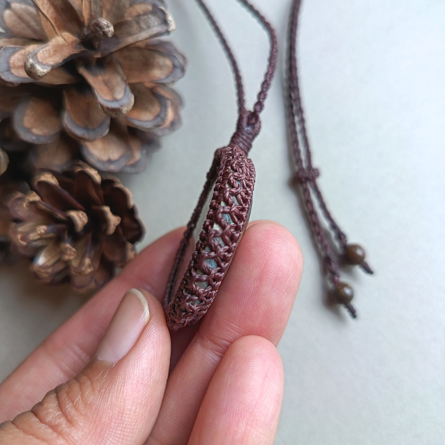 Ammonite Fossil Macrame Necklace | Pendant size 5.6 cm