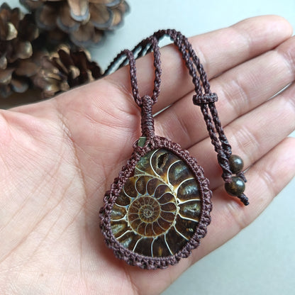 Ammonite Fossil Macrame Necklace | Pendant size 5.6 cm