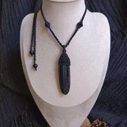 Black Tourmaline Macrame Necklace | Pendant size 8.2 cm