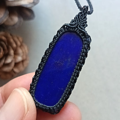 Lapis Lazuli Macrame Necklace | Pendant size 4.7 cm