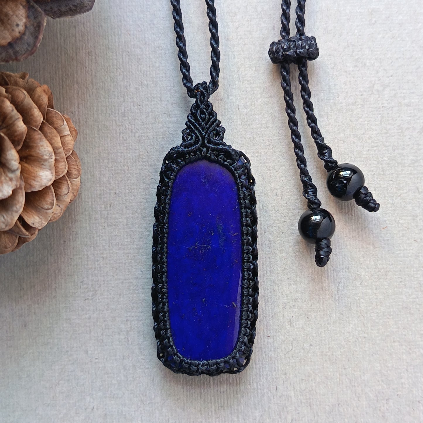 Lapis Lazuli Macrame Necklace | Pendant size 4.7 cm