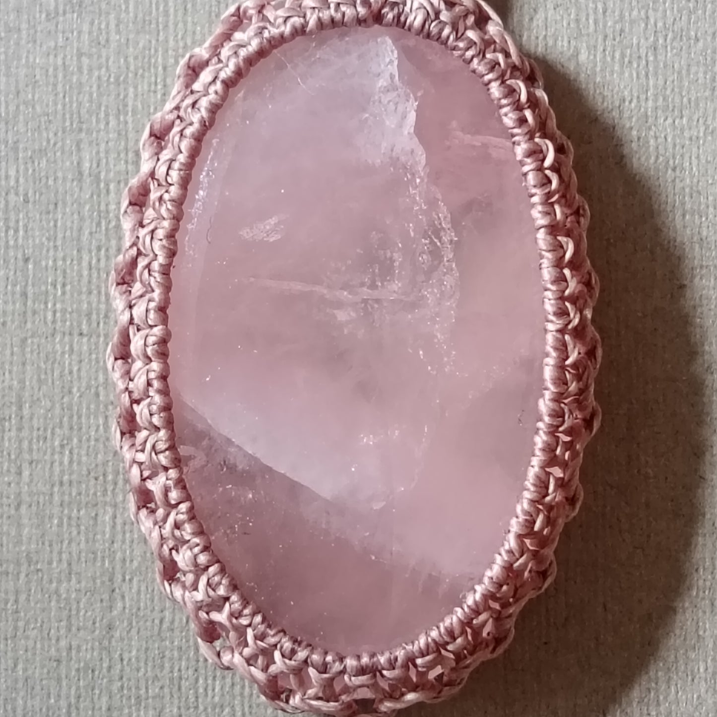 Rose Quartz Macrame Necklace | Pendant size 5.6 cm