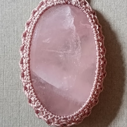 Rose Quartz Macrame Necklace | Pendant size 5.6 cm