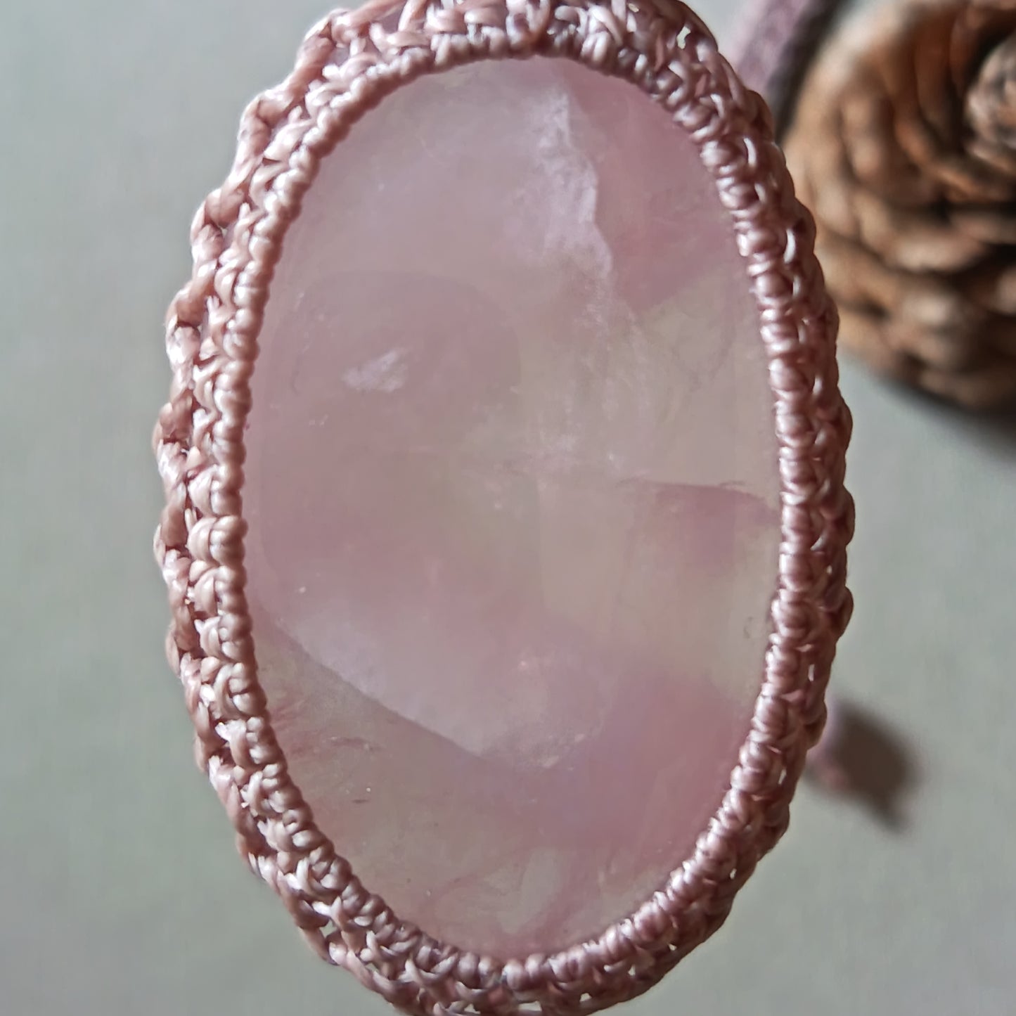 Rose Quartz Macrame Necklace | Pendant size 5.6 cm