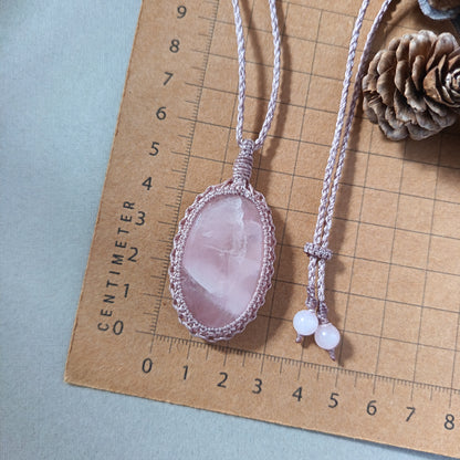 Rose Quartz Macrame Necklace | Pendant size 5.6 cm