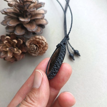 Golden Sheen Obsidian Macrame Necklace | Pendant size  4.9 cm