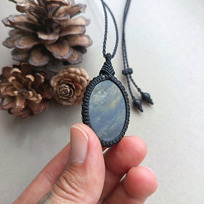 Golden Sheen Obsidian Macrame Necklace | Pendant size  4.9 cm