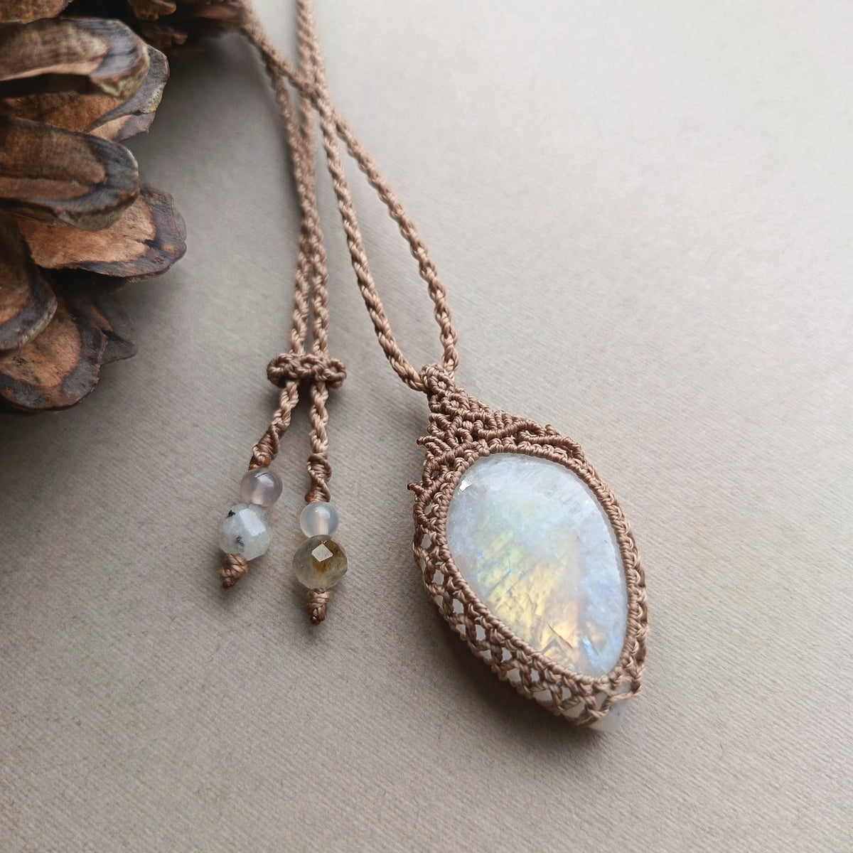 Moonstone Macrame Necklace | Pendant size 4.5 cm