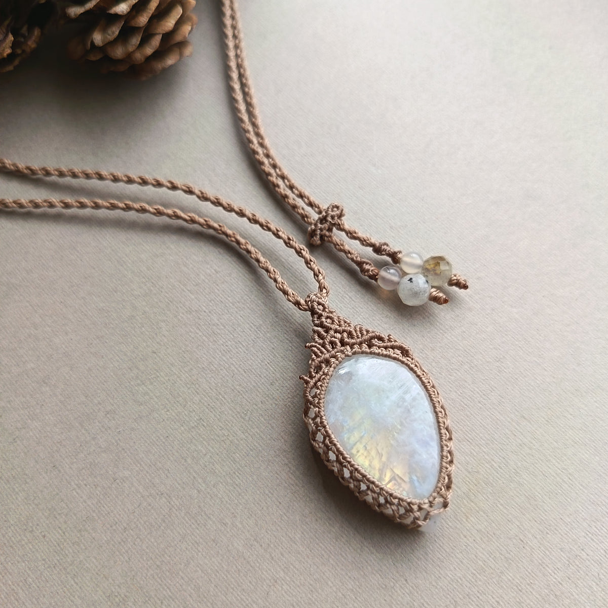 Moonstone Macrame Necklace | Pendant size 4.5 cm