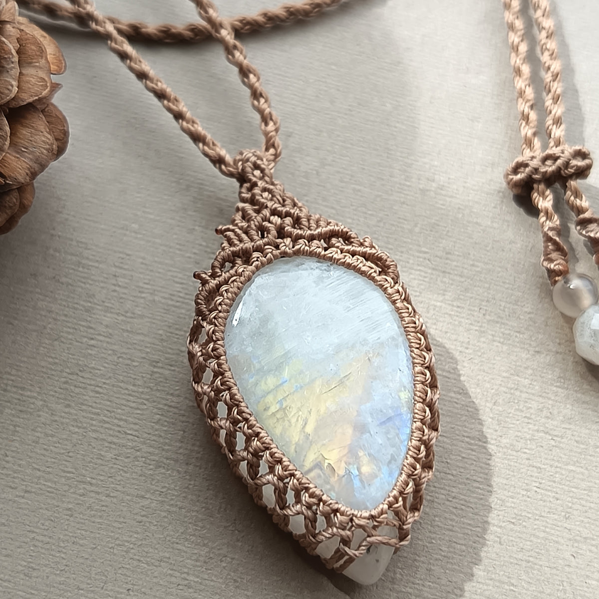 Moonstone Macrame Necklace | Pendant size 4.5 cm