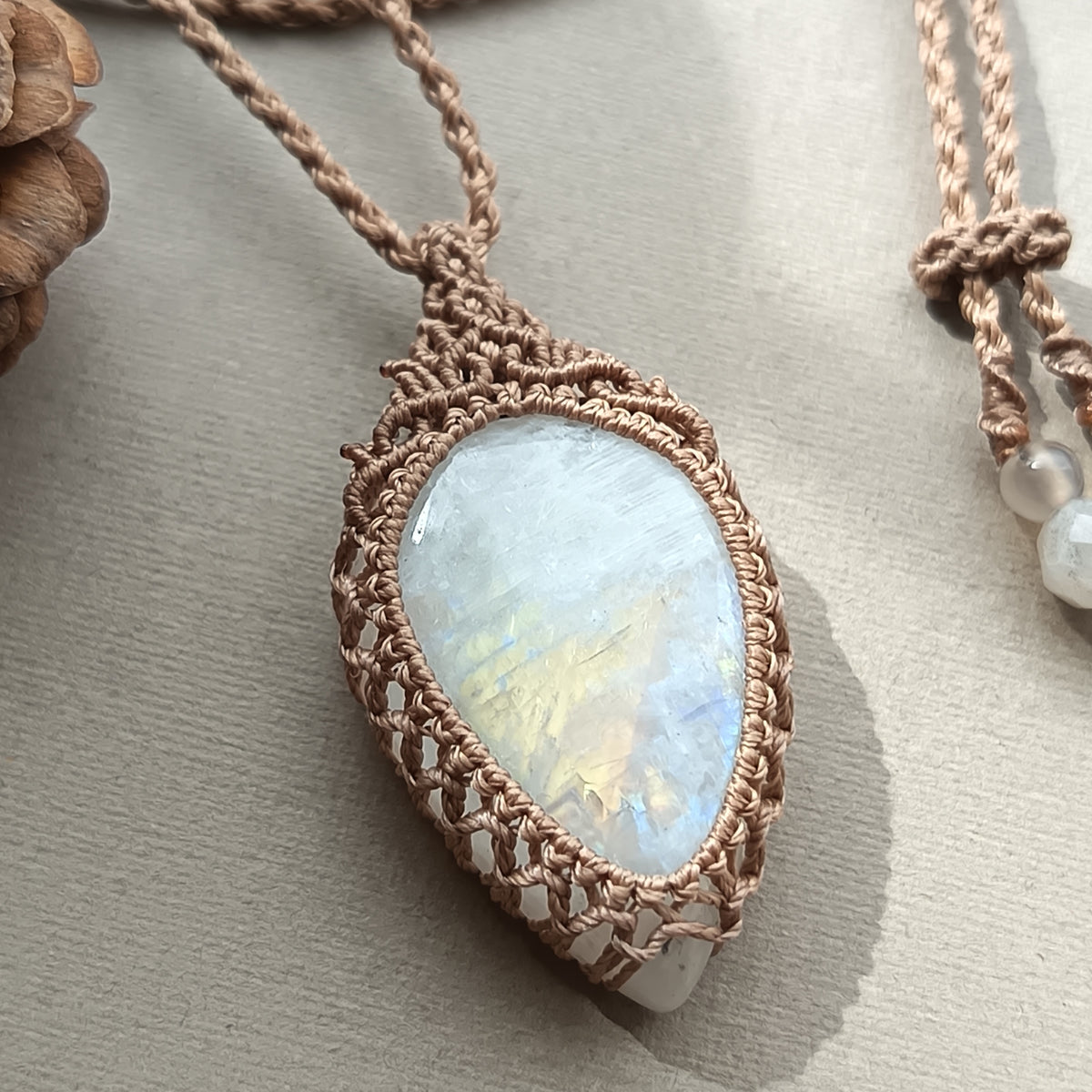 Moonstone Macrame Necklace | Pendant size 4.5 cm