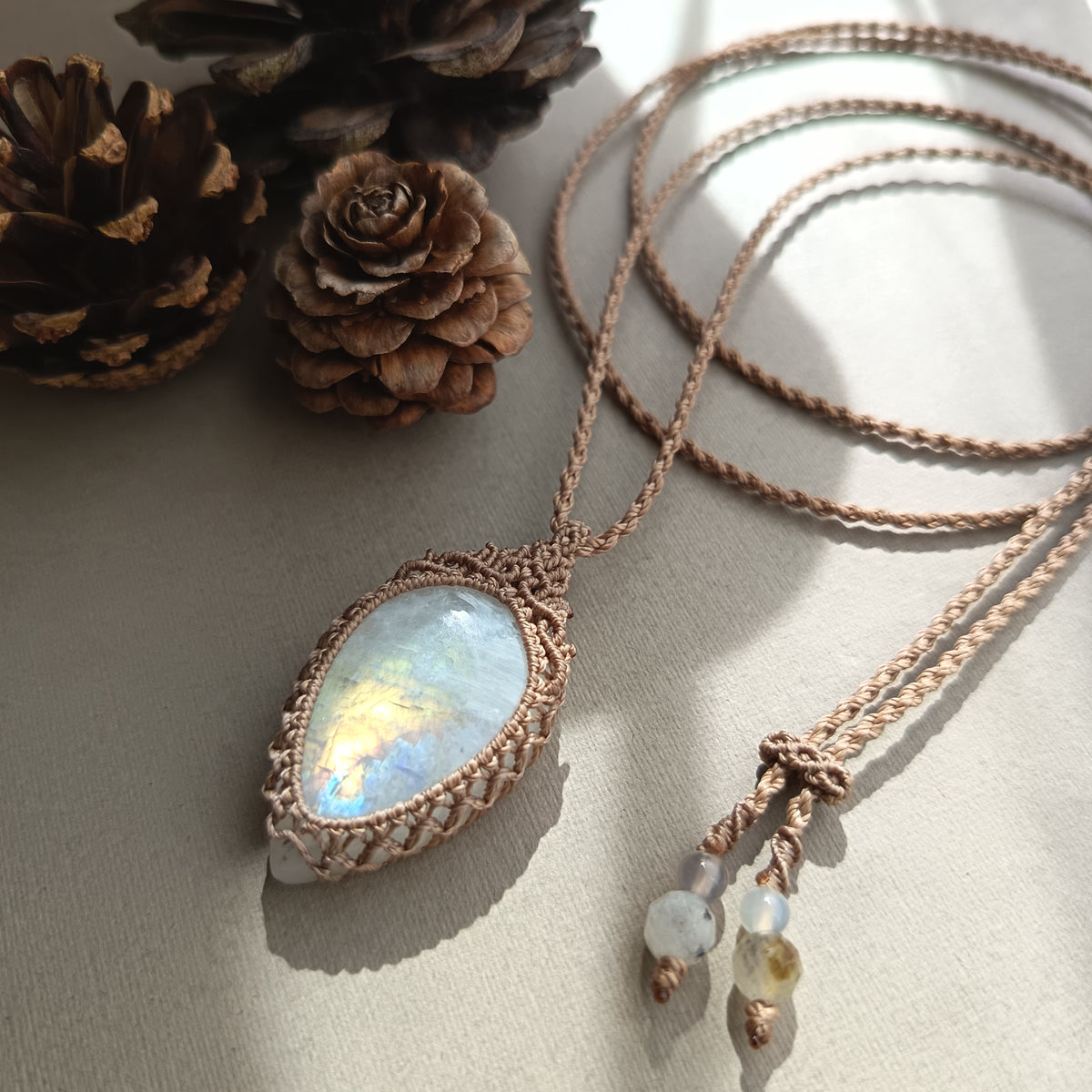 Moonstone Macrame Necklace | Pendant size 4.5 cm