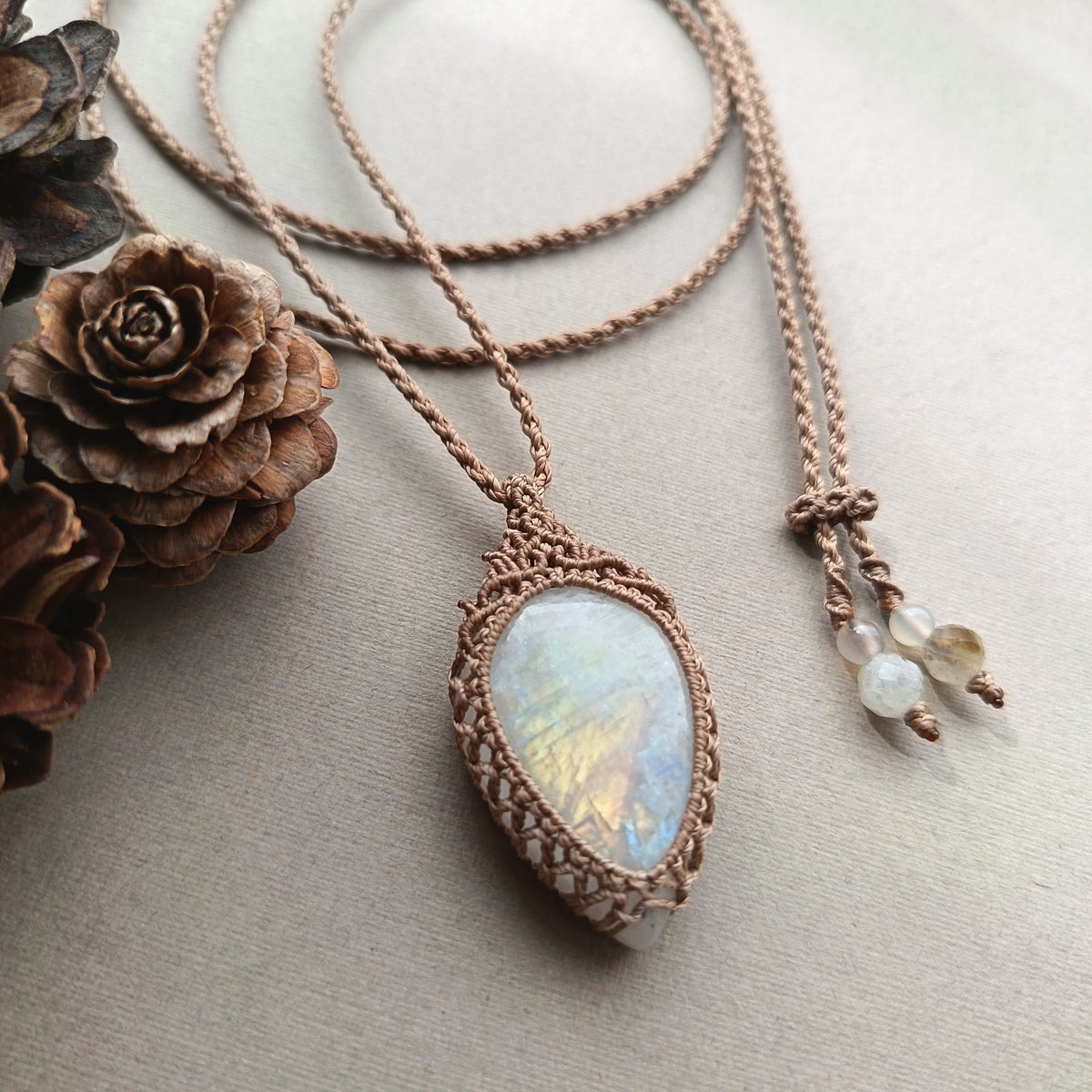 Moonstone Macrame Necklace | Pendant size 4.5 cm