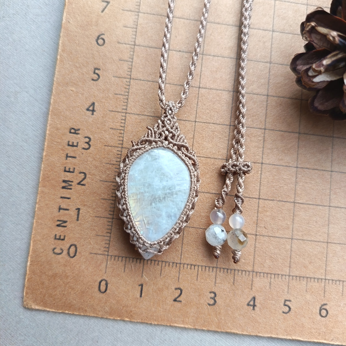 Moonstone Macrame Necklace | Pendant size 4.5 cm