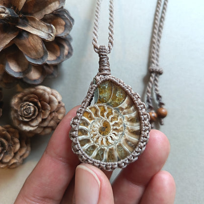 Ammonite Fossil Macrame Necklace | Pendant size 5.2 cm